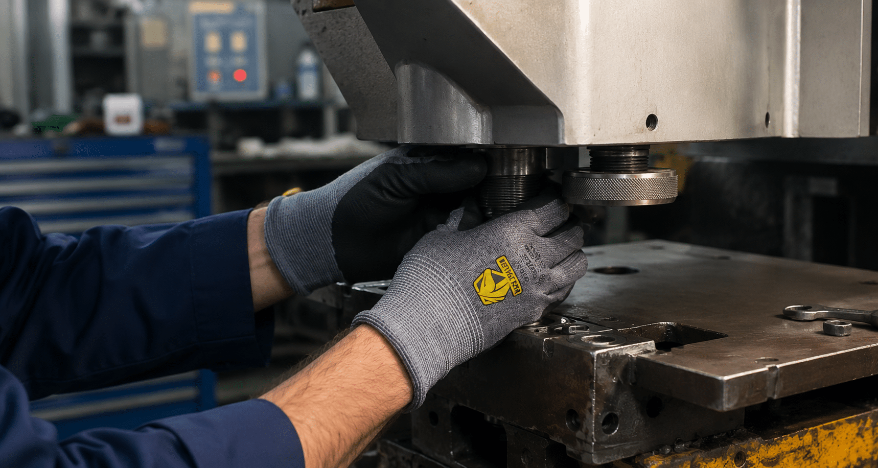Technician servicing metal fabrication equipment